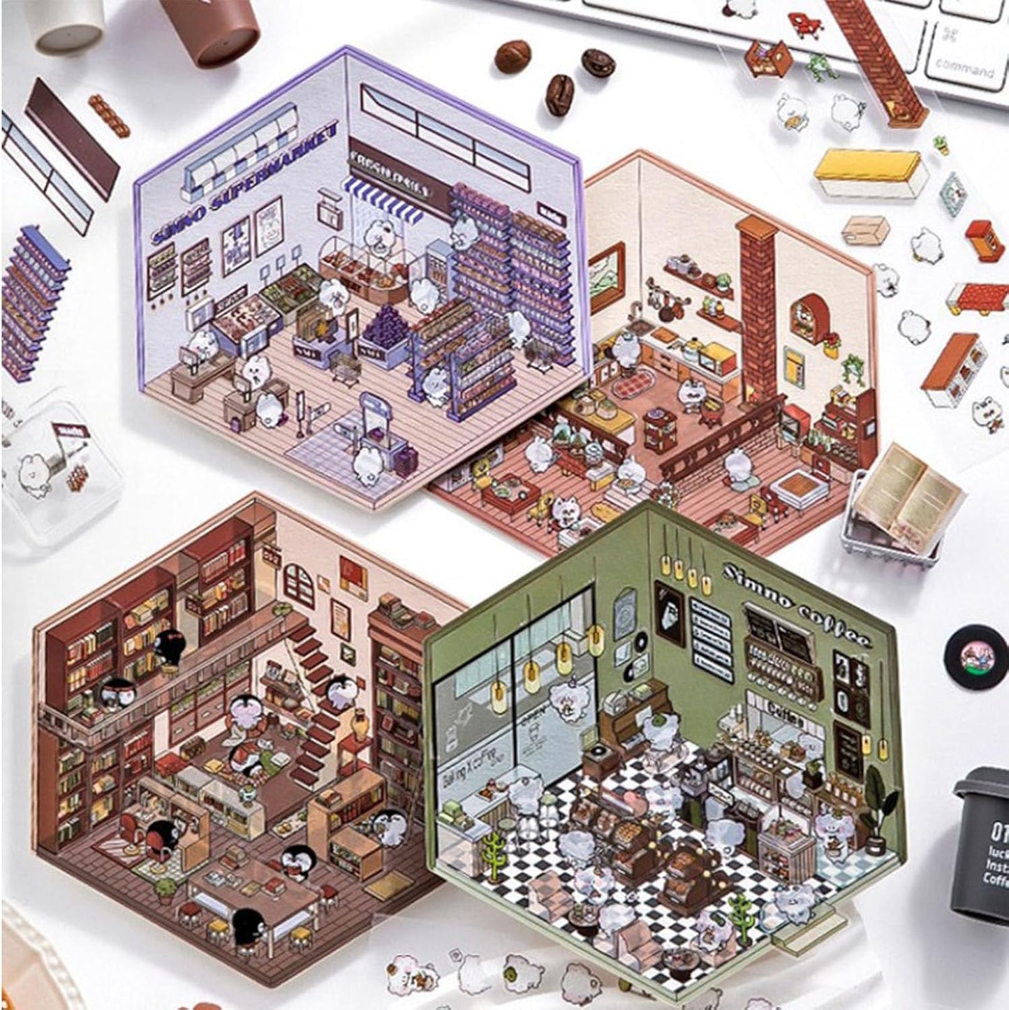 N.003 【4枚セット】ちいさなポケットワールド ぷっくり3Dジオラマステッカー