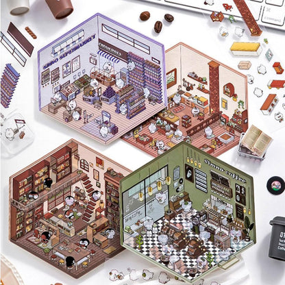 N.003 【4枚セット】ちいさなポケットワールド ぷっくり3Dジオラマステッカー