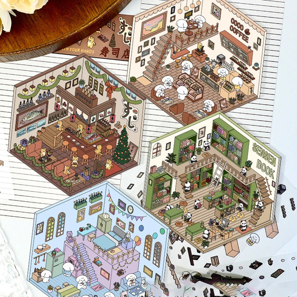 N.003 【4枚セット】ちいさなポケットワールド ぷっくり3Dジオラマステッカー