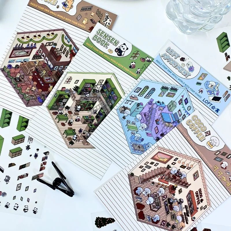 N.003 【4枚セット】ちいさなポケットワールド ぷっくり3Dジオラマステッカー