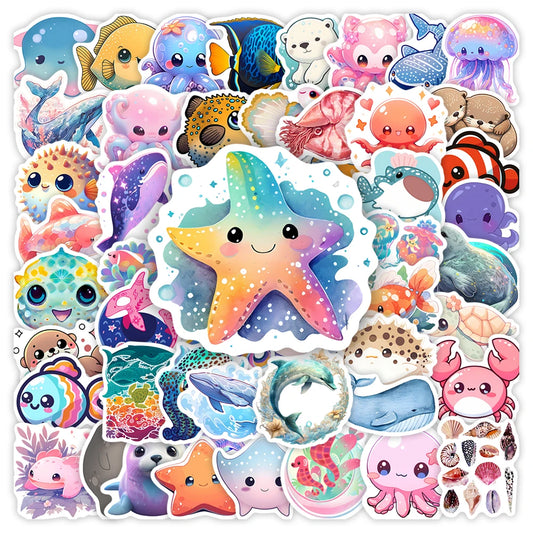 N.038 （10枚 / 30枚 / 60枚）🌊✨ かわいい海のいきものステッカーセット防水PVC